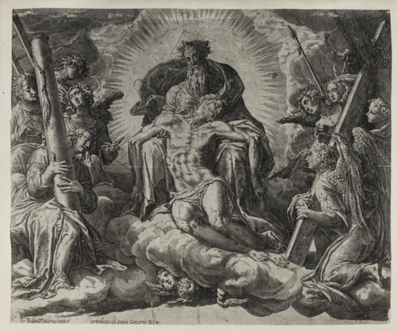 Anonimo — Anonimo - sec. XVI - Cristo morto sorretto da Dio Padre e angeli con i simboli della Passione — insieme